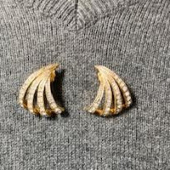 Jewelry - Vintage pierces gold tone rhinestone earrings marked KJL